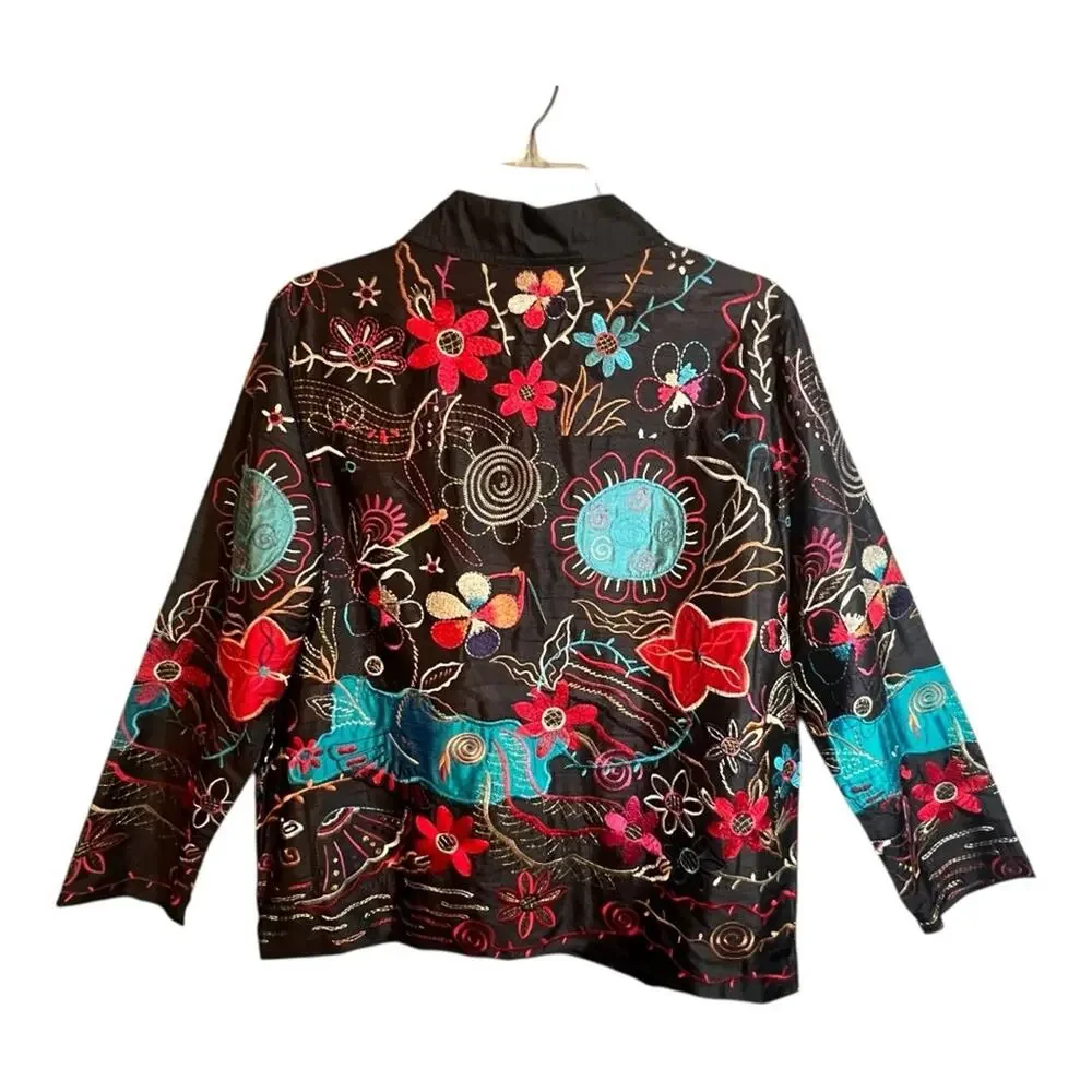 LAURA ASHLEY  Silk Floral Embroidered Women's Jacket or Top SZ M